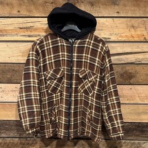 Basic Editions Brown and Tan Plaid Hooded Jacket